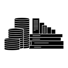 Stacked coins and bars financial growth icon.
