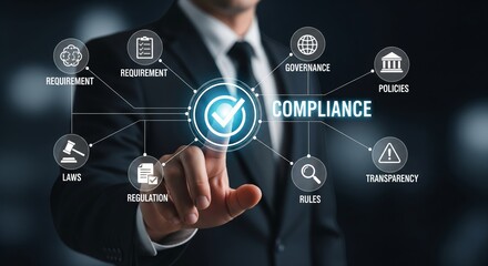 Fototapeta premium Corporate Compliance Concept with Businessman and Digital Interface