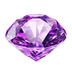 Luminous purple diamond jewel with fine facets on transparent background