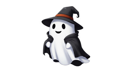 Cute Halloween Ghost Wearing Witch Hat