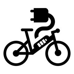 Electric vehicle charging point pictogram. Electric bike with battery symbol and power charging sign.