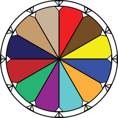 Obraz premium Illustration of color wheel with twelve segments showing different hues and tones
