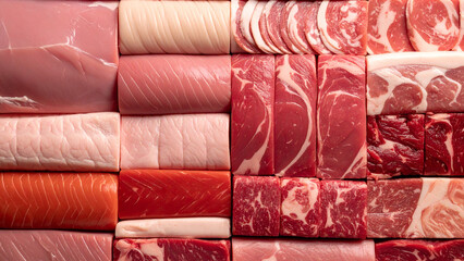 Variety of Raw Lab-Grown and Cultured Meat Products