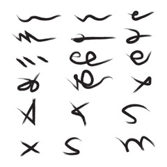 Handwritten symbols and letters in black ink on a white background
