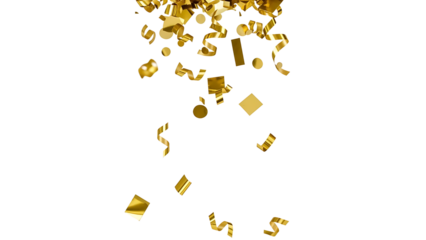 Golden confetti falling on transparent background