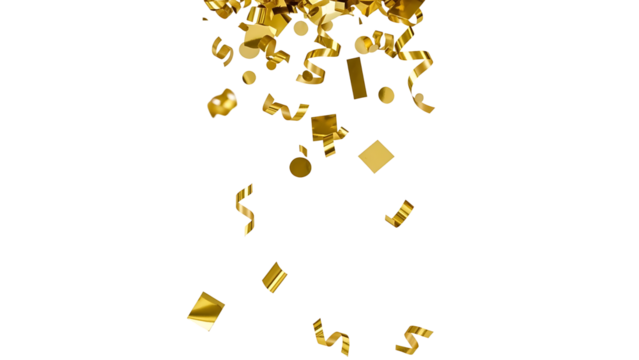 Golden confetti falling on transparent background - Powered by Adobe