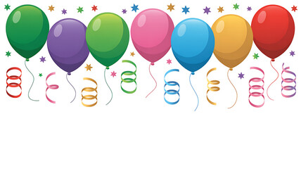 Vibrant colorful balloons and confetti on white background for celebration