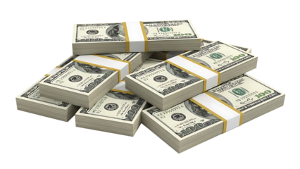 Stack of US dollar bills on transparent background