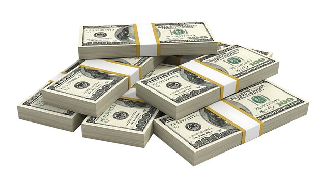Stack of US dollar bills on transparent background