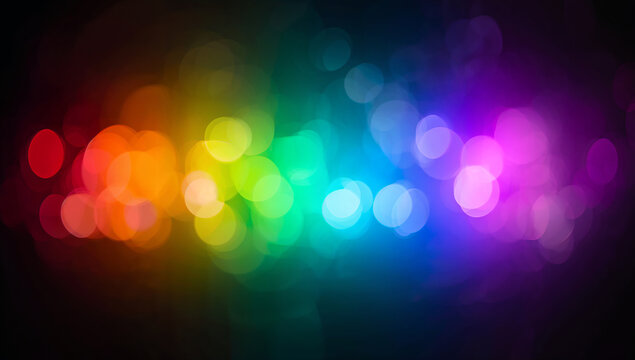 Vibrant rainbow bokeh lights create an abstract background of colorful circles against a dark backdrop - Powered by Adobe