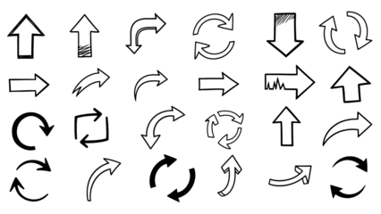 set of arrows doodles on transparent background