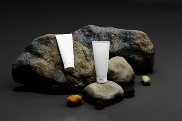 Cosmetic Tube Mockup with Natural  for Skincare Branding