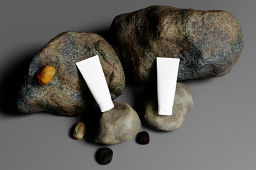 Cosmetic Tube Mockup with Natural  for Skincare Branding