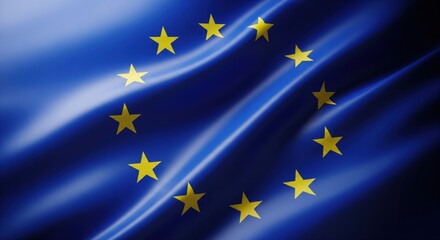 European Union flag waving in motion, symbolizing unity, cooperation, democracy and European integration