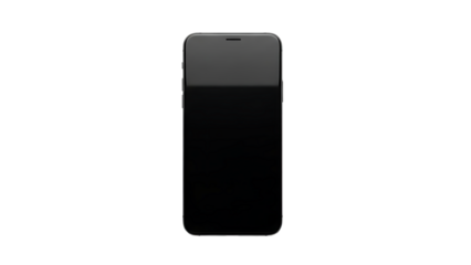 Black smartphone on transparent background, isolated mobile phone