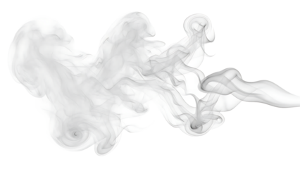 White smoke on transparent background, isolated, abstract design element