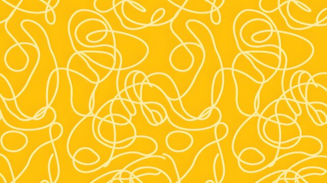 Yellow background with white squiggly lines and abstract shapes pattern