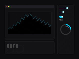 Graph display shows fluctuations in data over a time period with controls for adjustments and settings