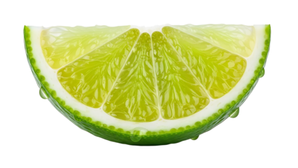 Lime wedge on transparent background, fresh and juicy citrus fruit slice