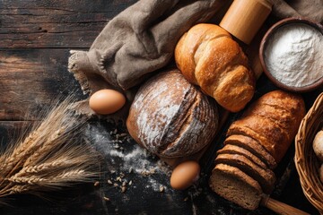 bakery and bread on rustic table