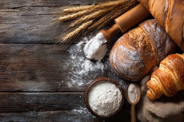 bakery and bread on rustic table