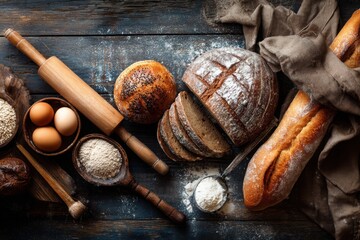 bakery and bread on rustic table