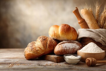 bakery and bread on rustic table