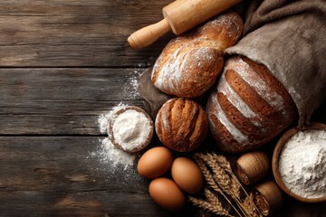 bakery and bread on rustic table