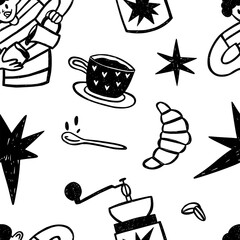 Coffee crayon seamless pattern