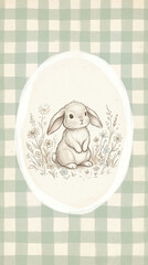 Easter bunny sketch illustration. Cute rabbit drawing with flowers, soft pastel nursery decor, gentle hand drawn spring artwork