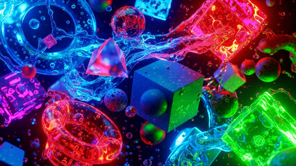 Surreal Geometric Shapes with Fluid Patterns in Vibrant Colors