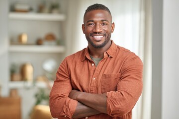 Confident african american man standing with arms crossed indoors