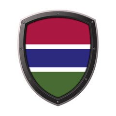 Fototapeta premium GAMBIA Shield Emblem, GAMBIA Flag Badge Icon with Metallic Protective Frame, High Quality Transparent PNG Design