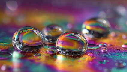 Naklejka premium Close-up of water droplets displaying colorful rainbow iridescence