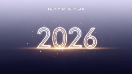 A futuristic New Year 2026 typography design glowing softly against a dark background, symbolizing a fresh start and modern celebration.