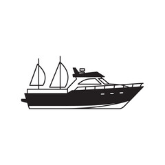 Naklejka premium Silhouette of a luxury motor yacht with sails on a calm sea.