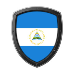 Fototapeta premium NICARAGUA Shield Emblem, NICARAGUA Flag Badge Icon with Metallic Protective Frame, High Quality Transparent PNG Design