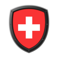 Obraz premium SWITZERLAND Shield Emblem, SWITZERLAND Flag Badge Icon with Metallic Protective Frame, High Quality Transparent PNG Design