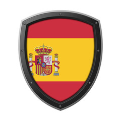 Obraz premium SPAIN Shield Emblem, SPAIN Flag Badge Icon with Metallic Protective Frame, High Quality Transparent PNG Design