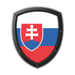 Obraz premium SLOVAKIA Shield Emblem, SLOVAKIA Flag Badge Icon with Metallic Protective Frame, High Quality Transparent PNG Design