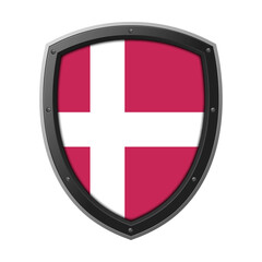 Fototapeta premium DENMARK Shield Emblem, DENMARK Flag Badge Icon with Metallic Protective Frame, High Quality Transparent PNG Design