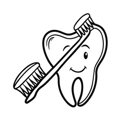 Happy Tooth Being Brushed by Toothbrush Cartoon.