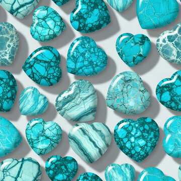 Seamless pattern of turquoise or agat heart shape with stone texture. Concept of love, romance, or jewelry for design element.