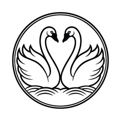 Elegant Swan Couple Forming a Heart Shape Emblem.