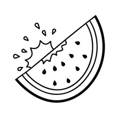 Simple Outline Drawing of a Bitten Slice of Watermelon.