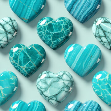 Seamless pattern of turquoise or agat heart shape with stone texture. Concept of love, romance, or jewelry for design element.