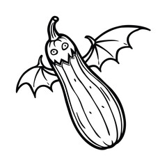 Halloween Flying Zucchini with Bat Wings and Spooky Face.