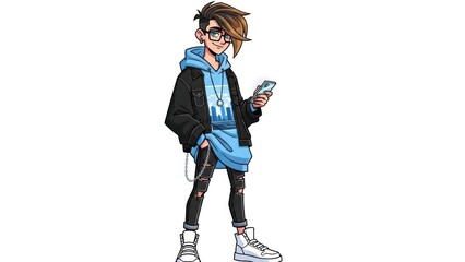 Obraz premium Stylish young character in streetwear displaying urban fashion.