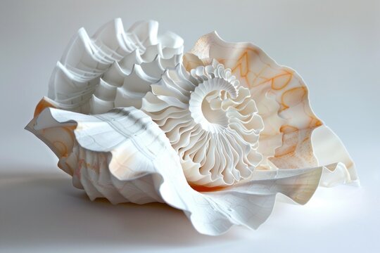Chicoreus ramosus, murex ramosus, displaying its intricate ruffled and layered structure, creating a mesmerizing natural sculpture