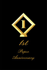 Golden 1st Paper Anniversary Celebration Logo on Black Background